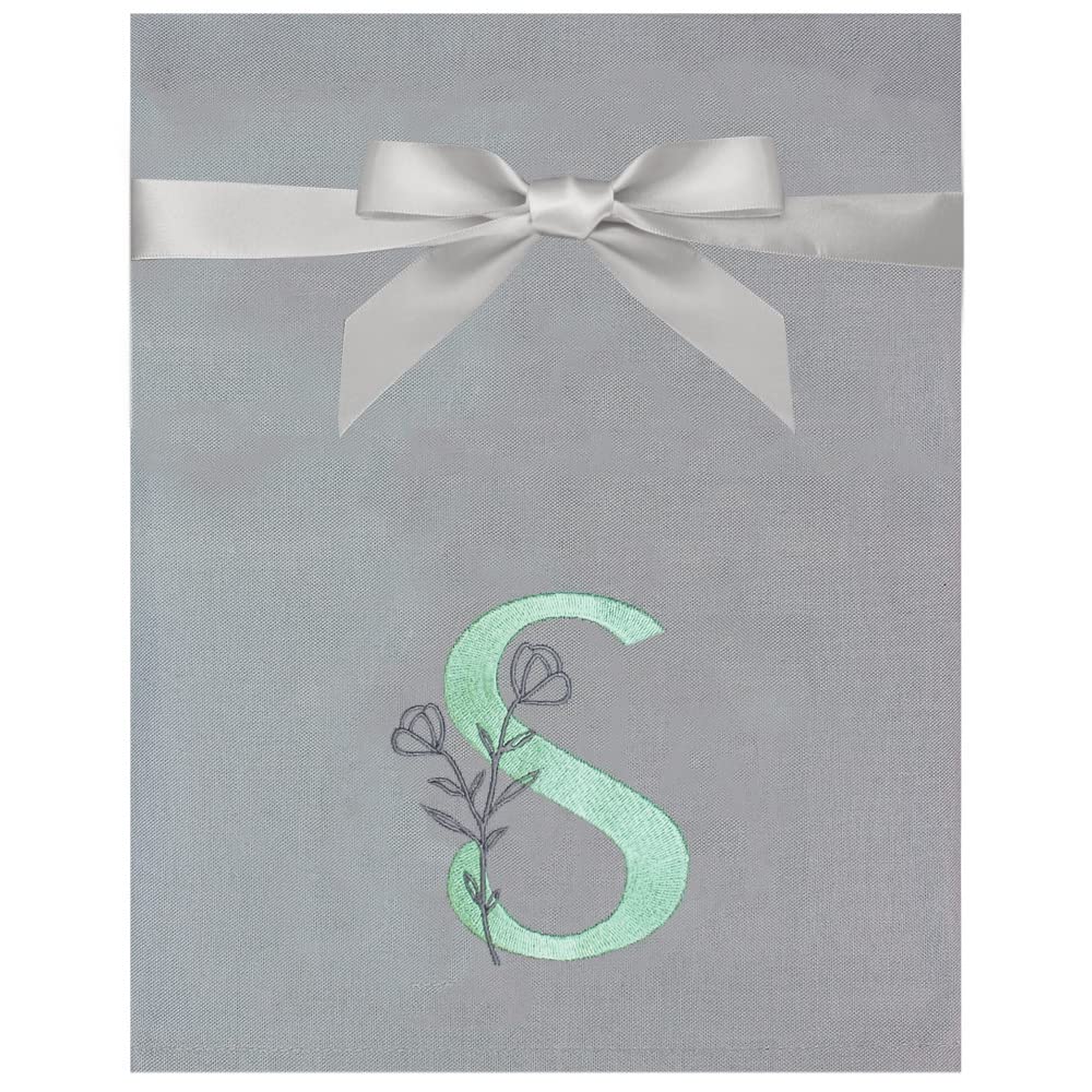 TeddyT's Personalised Initial Wildflower Embroidered Kitchen Tea Towel Gift (Green Sage)