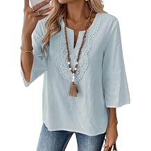 EVALESS Boho Tops for Women Blouses Dressy Casual V Neck 3/4 Sleeve Shirts Spring Outfits Trendy Vacation Clothes
