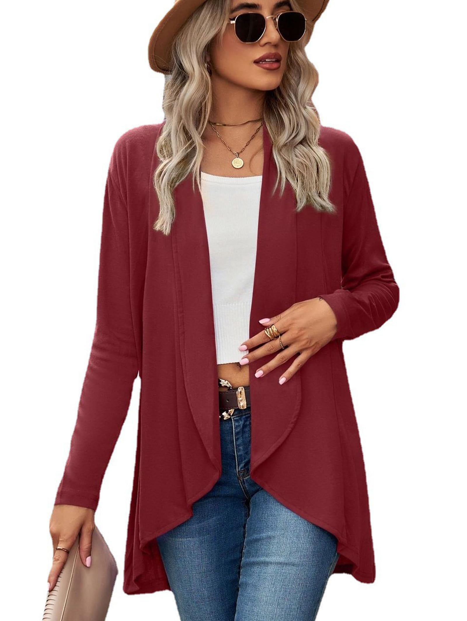 Famulily Damen Langarm Offene Front Cardigans Casual Gestrickte Einfarbige Wasserfall Cardigans Sweater Mantel
