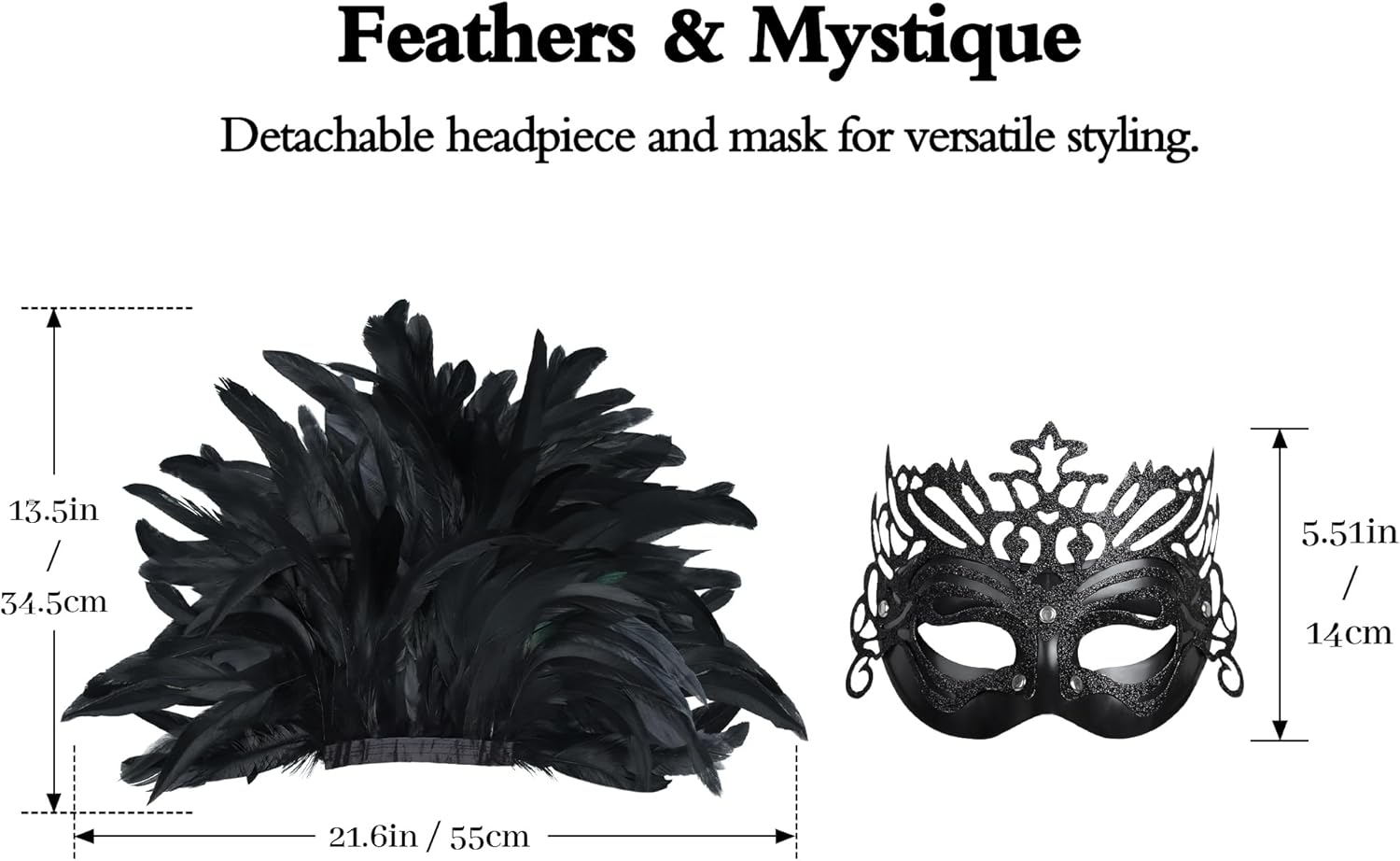 UQJE Venetian Feather Mask Headwear for Women Luxury Masquerade Mask for Halloween, Mardi Gras & Glamorous Parties - Image 2