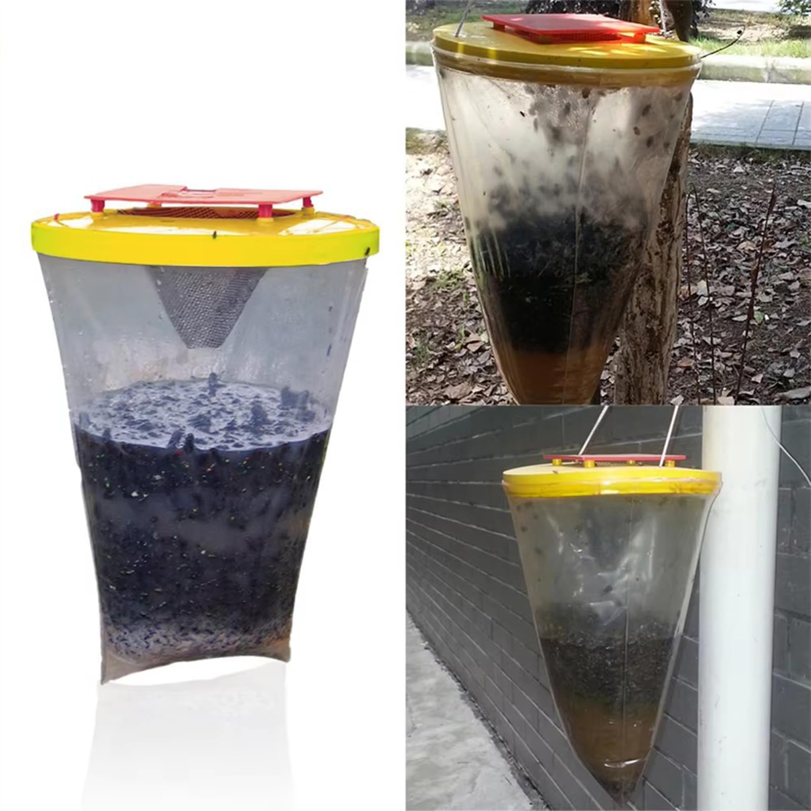 Redtop - Set di 4 trappole per mosche per esterni, con contenitore di attrattiva, trappola per mosche e insetti, per esterni, per zanzare, api e mosche