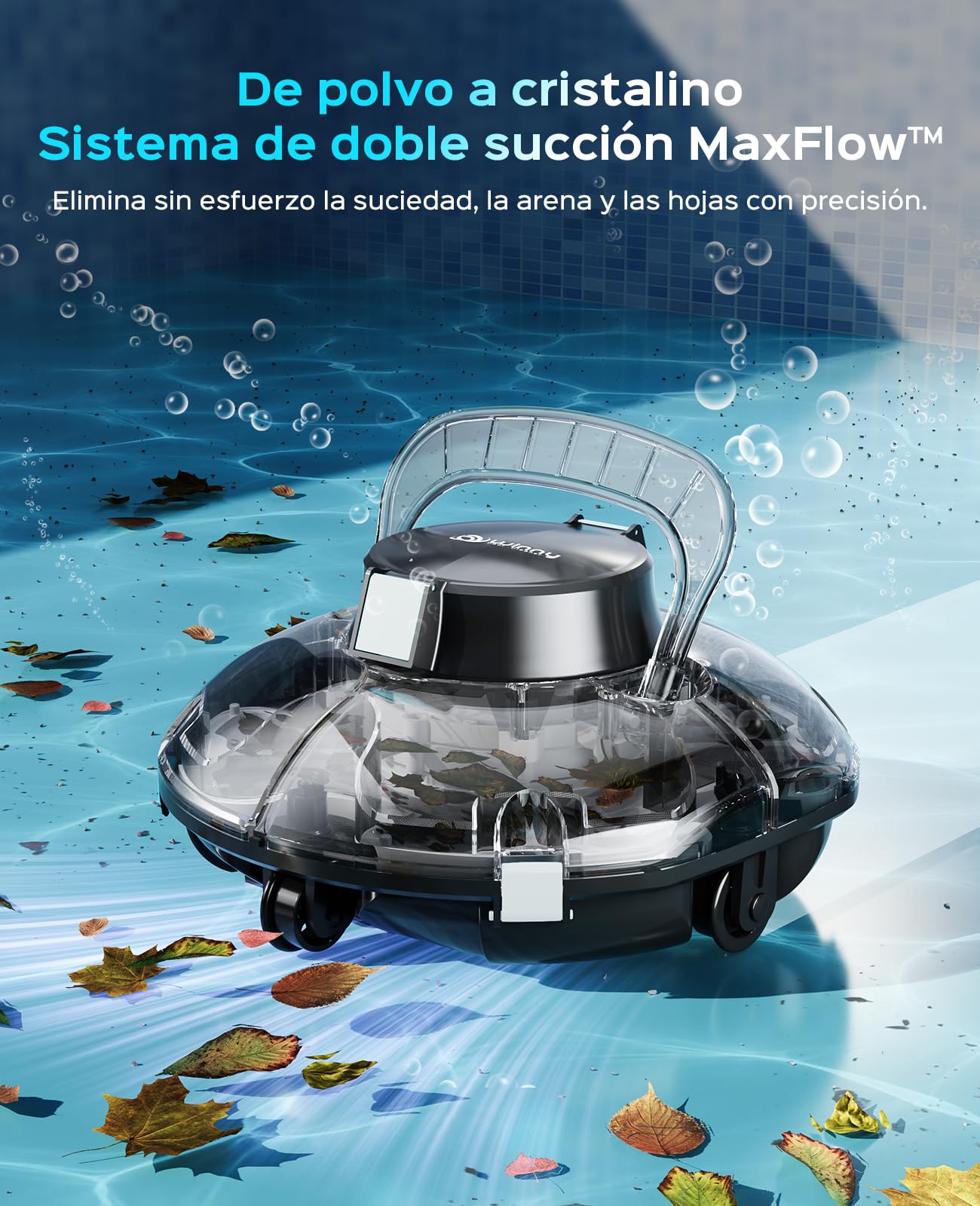 WINNY POOL CLEANER Winny 200 – Robot Limpiafondos Inalámbrico, Doble Filtración, Estacionamiento Aut., 80 Min Autonomía, Piscinas Desmont. hasta 60 M², Compacto Y Ligero(Negro Tinta-Blanco)