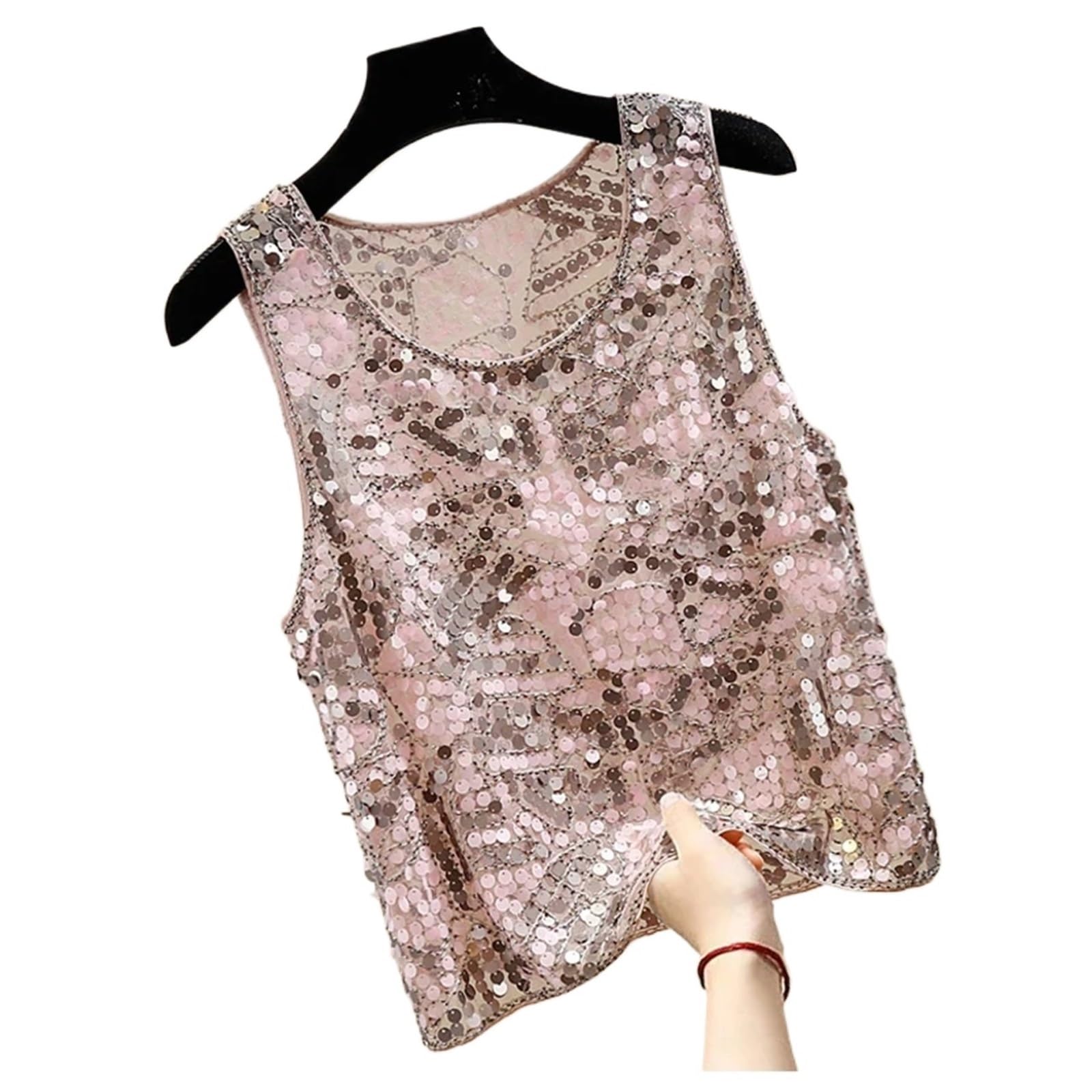 Top con Paillettes Canotta Senza Maniche Vintage da Sera con Paillettes da Donna, Carina ed Elegante, Estiva, Casual.