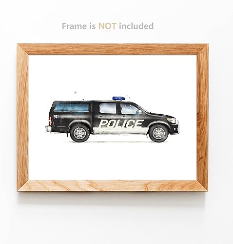 Miniatura 4 de Impresión artística de pared de vehículo de rescate de acuarela, lindo transporte de dibujos animados, ilustraciones de automóvil, guardería,