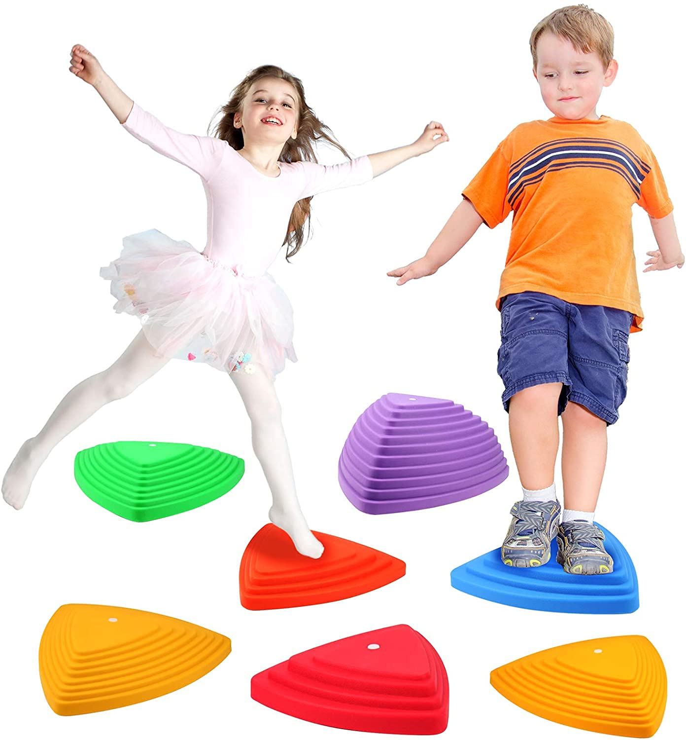 Gonge Riverstones - The Original Non-Slip Stepping Stones for Kids - Balance, Coordination, Motor Skills - Primary Colors - Set of 6