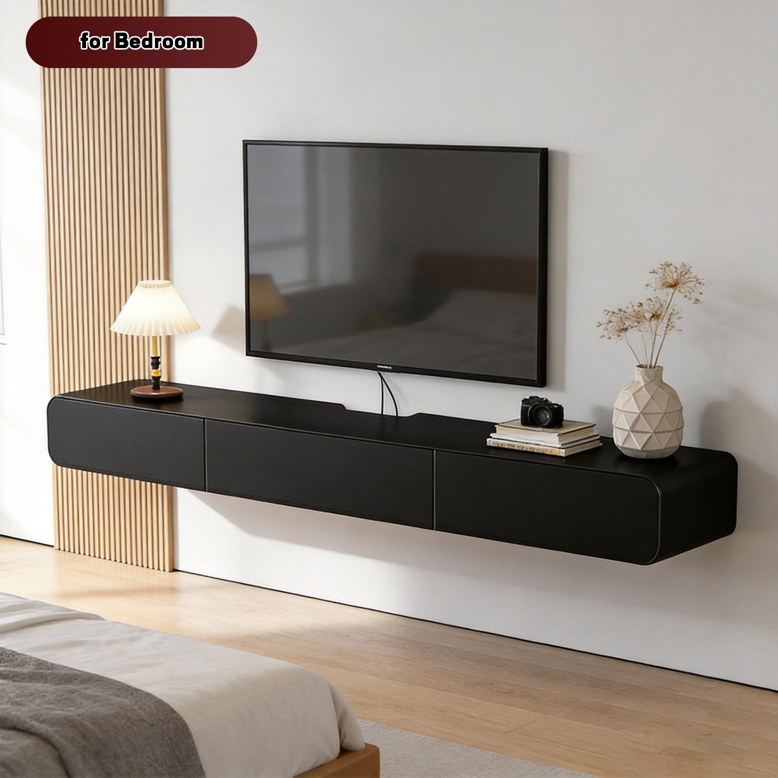 Tv Lowboard Hängend mit Schublade 140 cm lang für Wohnzimmer Schwarz