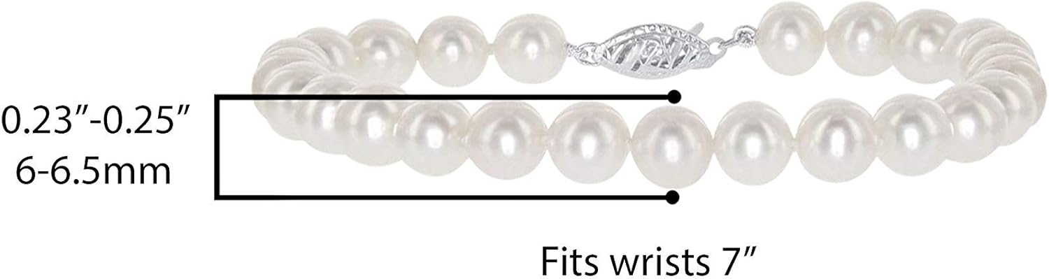 Blue Ocean Pearls .925 Sterling Silver & 6mm-6.5mm Round White Freshwater Cultured Pearl Bride & Bridesmaid Strand Bracelet with Fishhook Clasp - 7" - Image 3