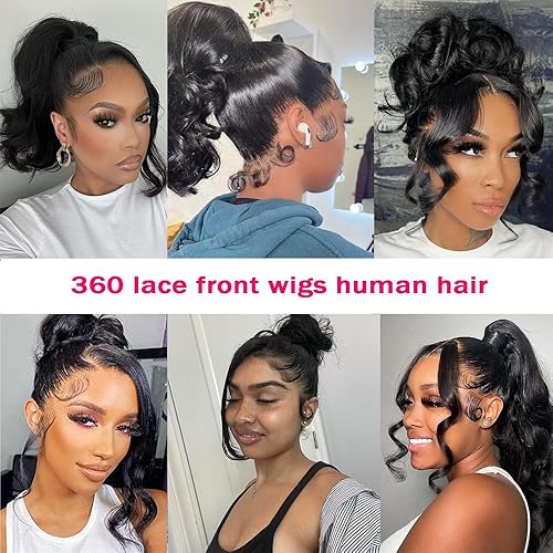 Miniatura 8 de Maxine Pelucas de cabello humano ondulado 360 con encaje frontal prearrancado, sin pegamento, densidad del 180%, pelucas de cabello humano de 22