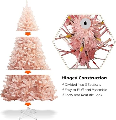 Miniatura 10 de MAT EXPERT Árbol de Navidad de abeto artificial rosa de 7 pies árbol completo con bisagras sin luz 937 puntas con soporte de metal estable fácil