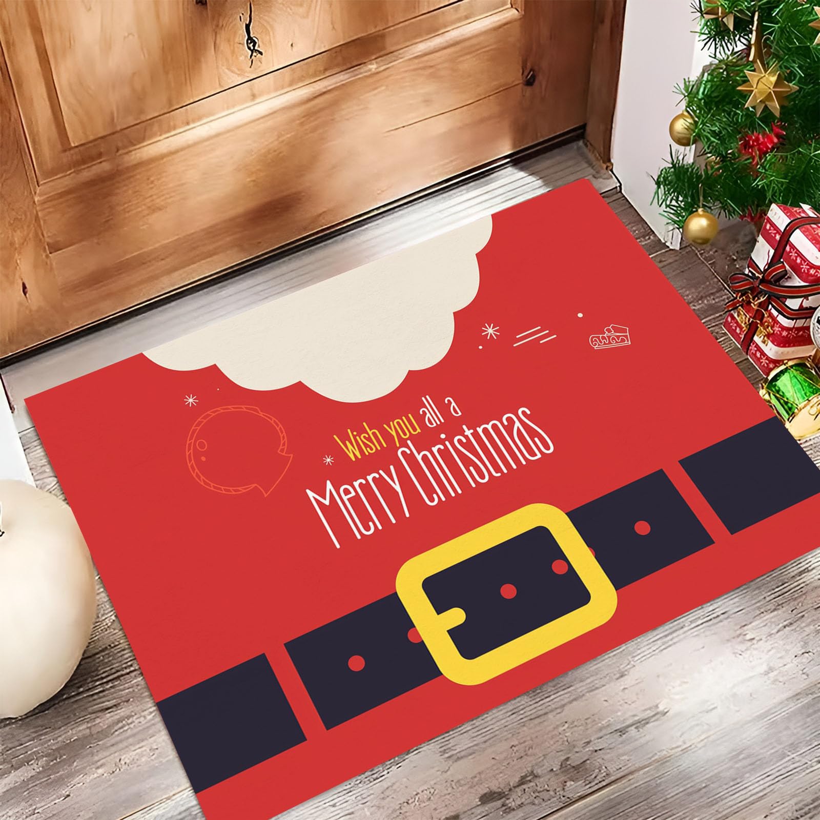 Tapis d'entrée d'intérieur avec paillasson fin super doux rouge de 90x150cm