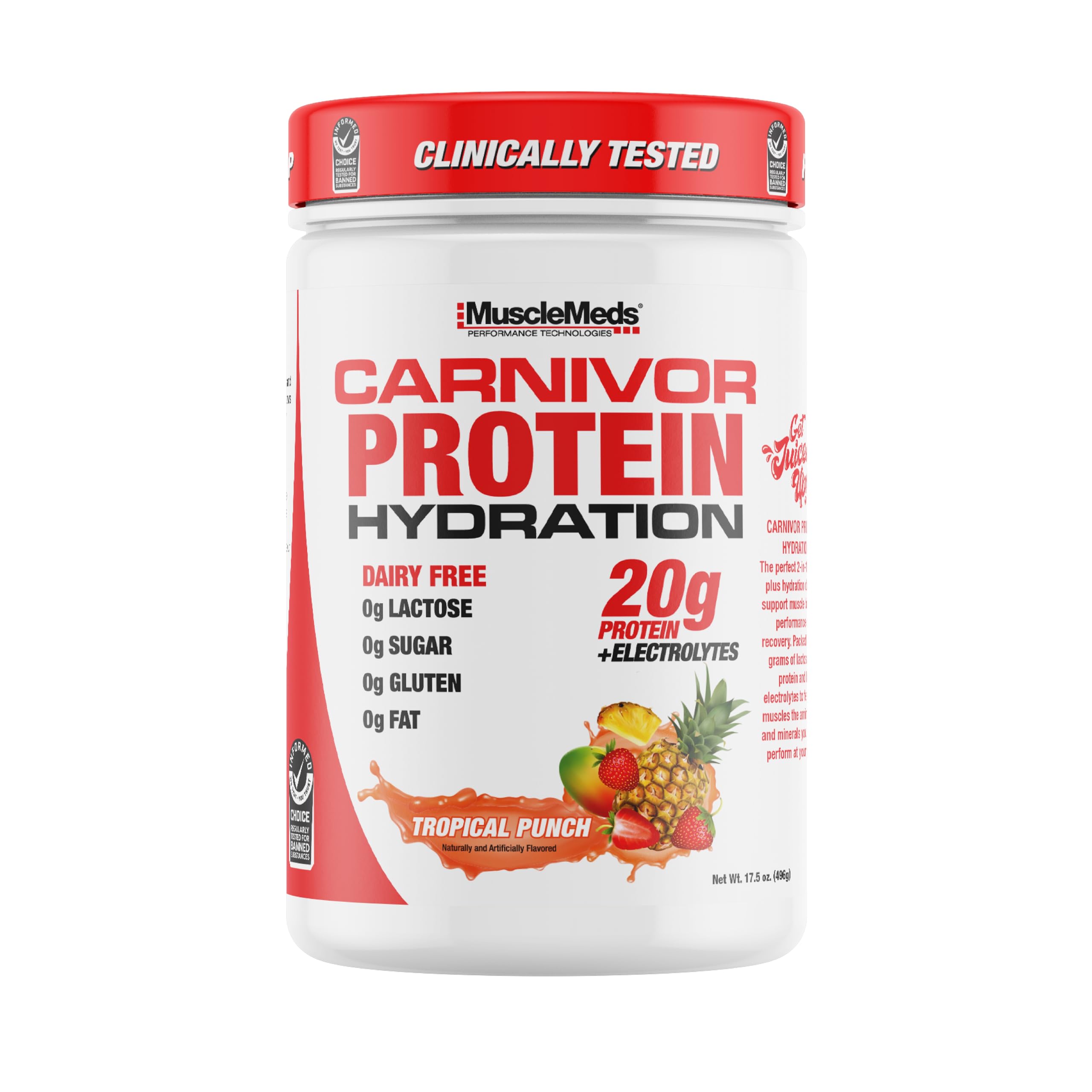 MuscleMeds Bebida em pó de proteína com eletrólitos, isolado de proteína 20 g, sabor Tropical Punch, 500 g