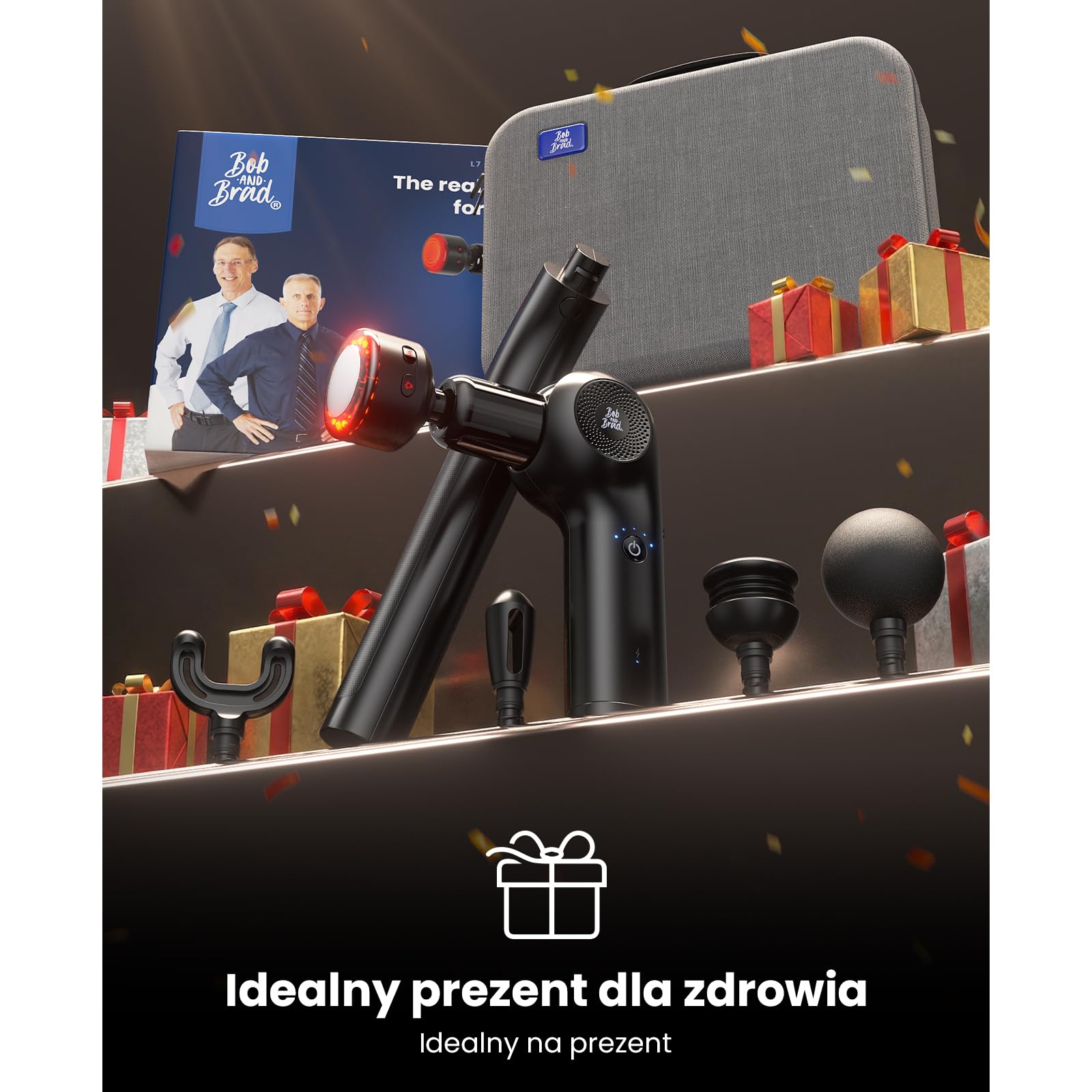 BOB AND BRAD L7 Ultra Pistolet do masażu z funkcją ciepła i światłem podczerwonym – Uchwyt 2-w-1 do samodzielnego masażu pleców i ramion – Cichy i ergonomiczny masażer do domu i biura