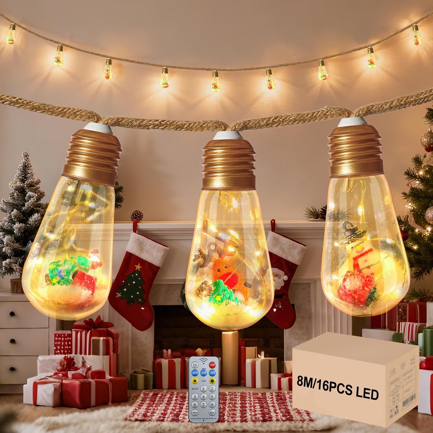 GLOBELIT Outdoor String Lights 18ft/8M, G40 Garden Festoon Lights Mains Powered with 16 Shatterproof LED Bulbs,Festoon Lights Outdoor for Pergola,Patio,Gazebo,Bistro (18FT(Christmas))