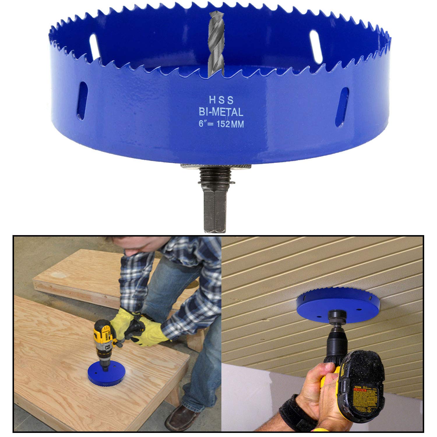 6 inch Hole Saw for Making Cornhole Boards 152mm Corn Hole Drilling Cutter BI-Metal Heavy Duty Steel Blade & Hex Shank Drill Bit Adapter By STARVAST for Cornhole Game, Home Improvement (Blue)