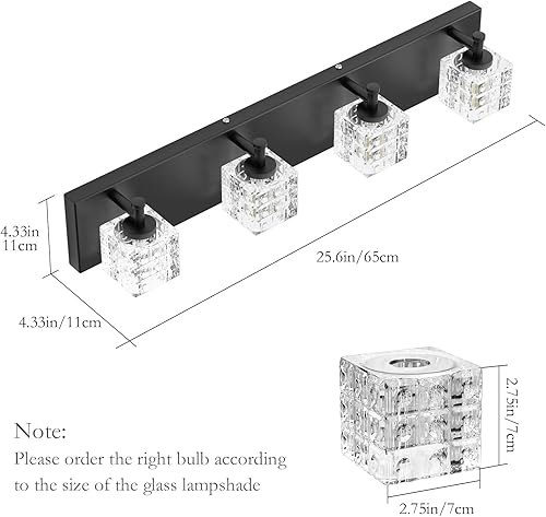 Miniatura 6 de Ralbay Luces de tocador de cristal  4 LED modernas luces de tocador de baño negro mate sobre espejo