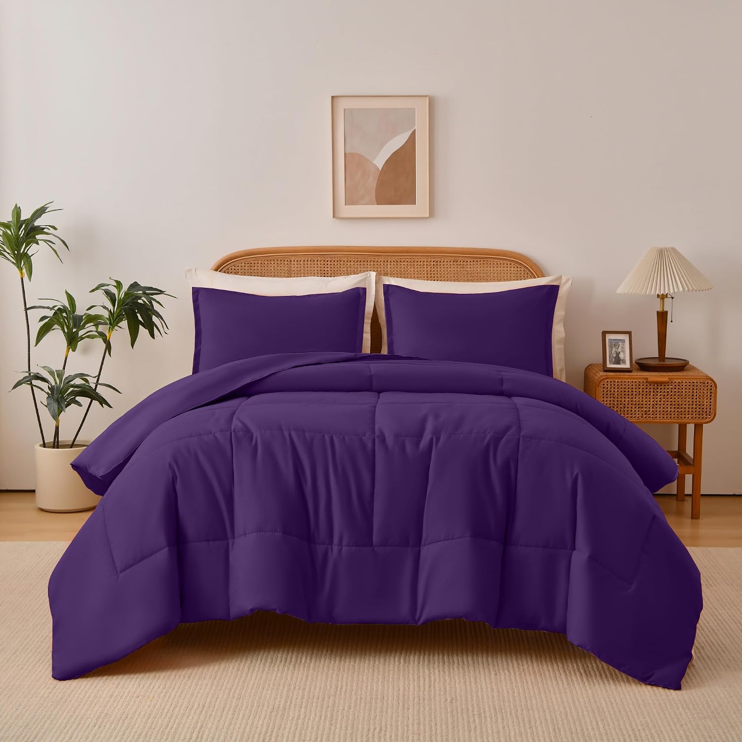 Shatex Lightweight Blanket Comforter 1 Piece, 103x90 inches, Summer Solid Color Bedding Comforter, Super Soft Filling Material, Machine Wash - Deep Purple King