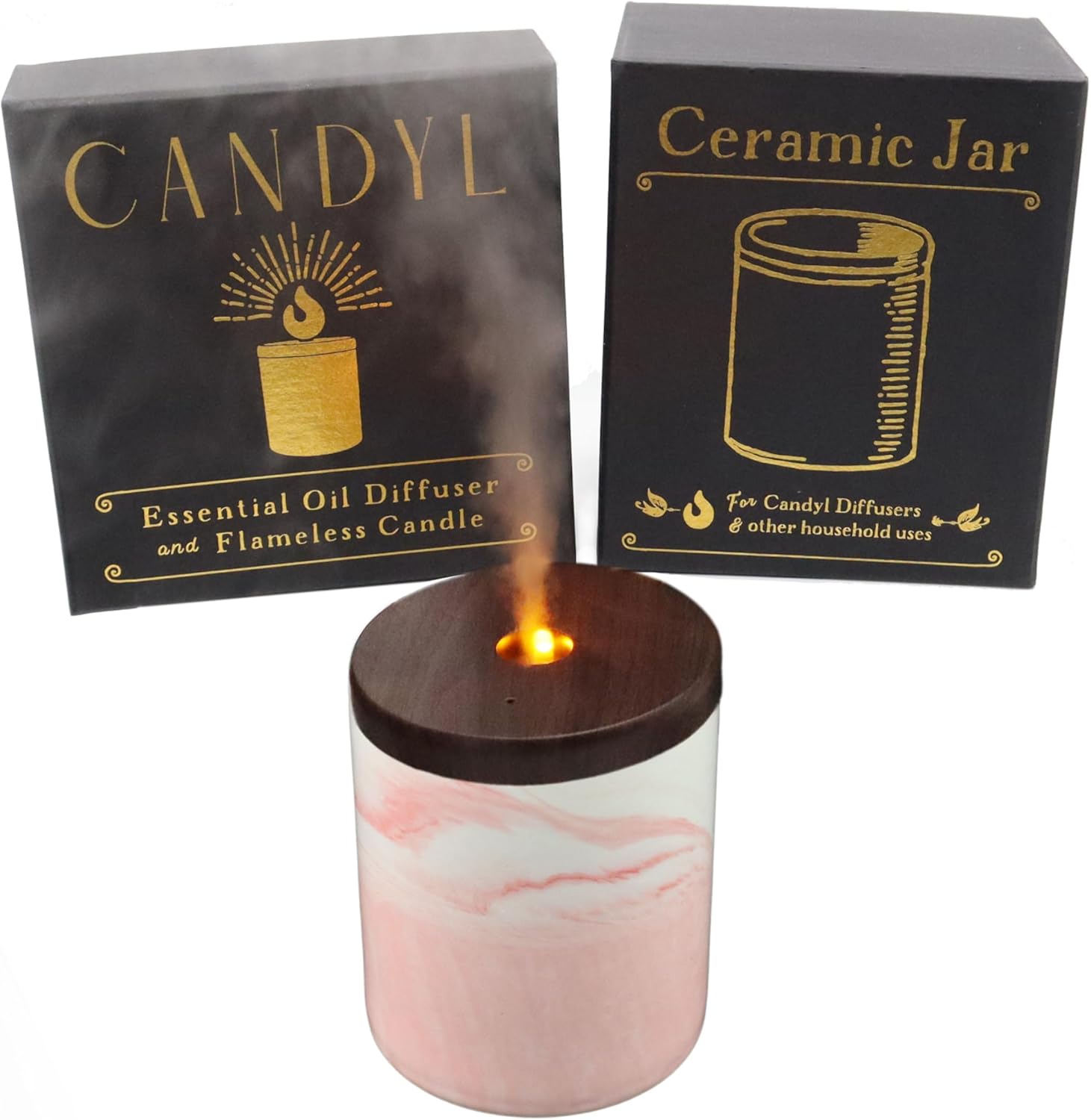 Candyl Cordless Ceramic Candle Flame Essential Oil Diffuser with 6-8 Hour Rechargeable Battery