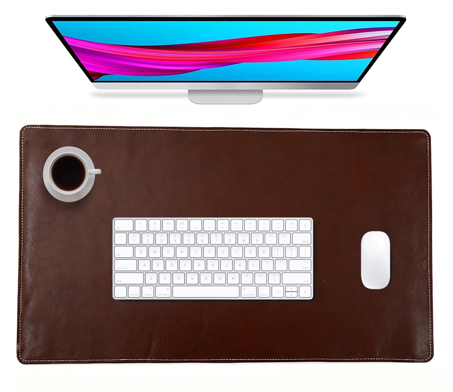 Vintage Schreibtischunterlage aus echtem Leder, Rutschfestes Mauspad für Laptop und Büro multifunktionales Schreibpad, Große wasserdichte Schreibtischunterlage für Homeoffice und Café(Coffee,80x40cm)