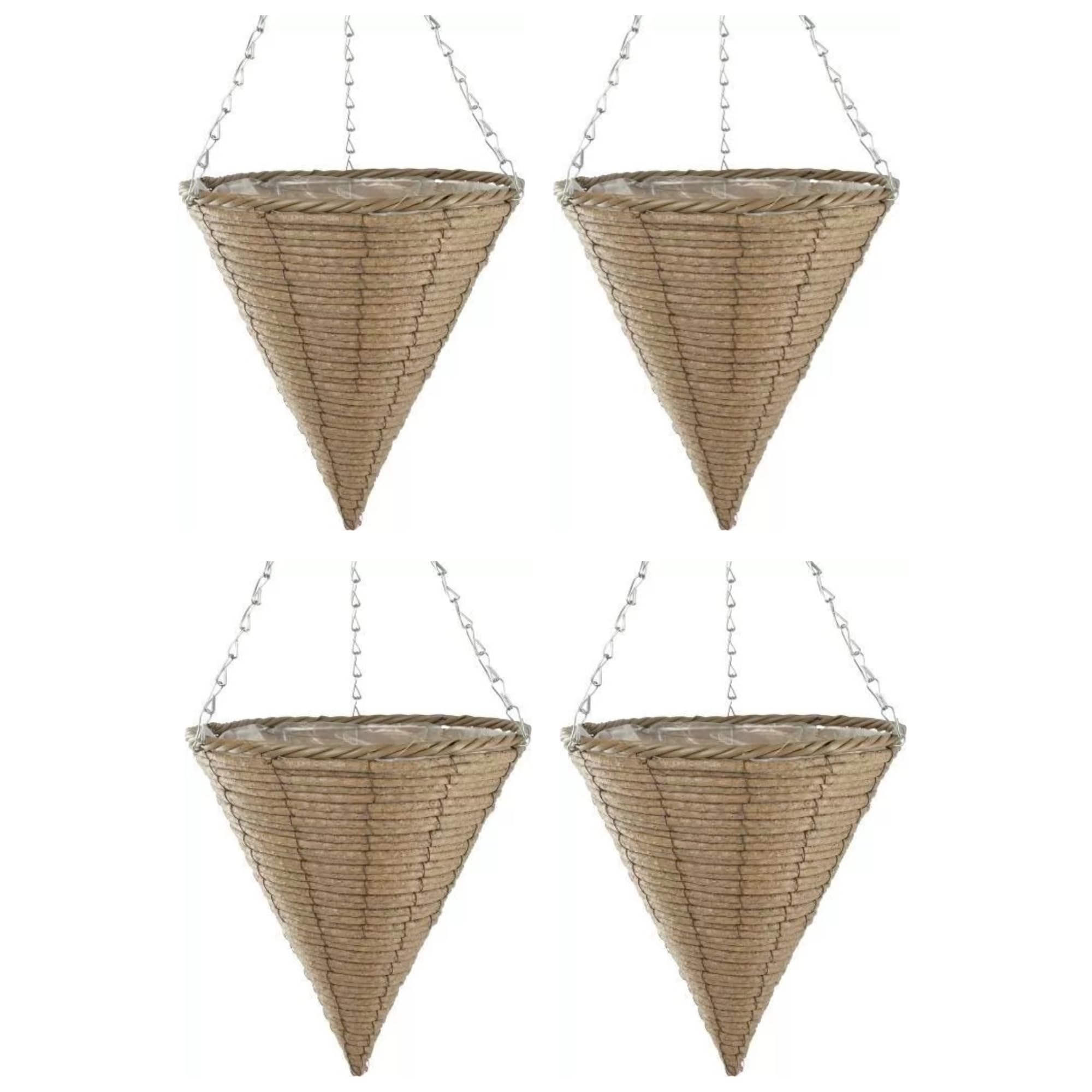 4Pc Willow Basket Planter30cm Natural Brown Rope Style Hanging Lined Rattan
