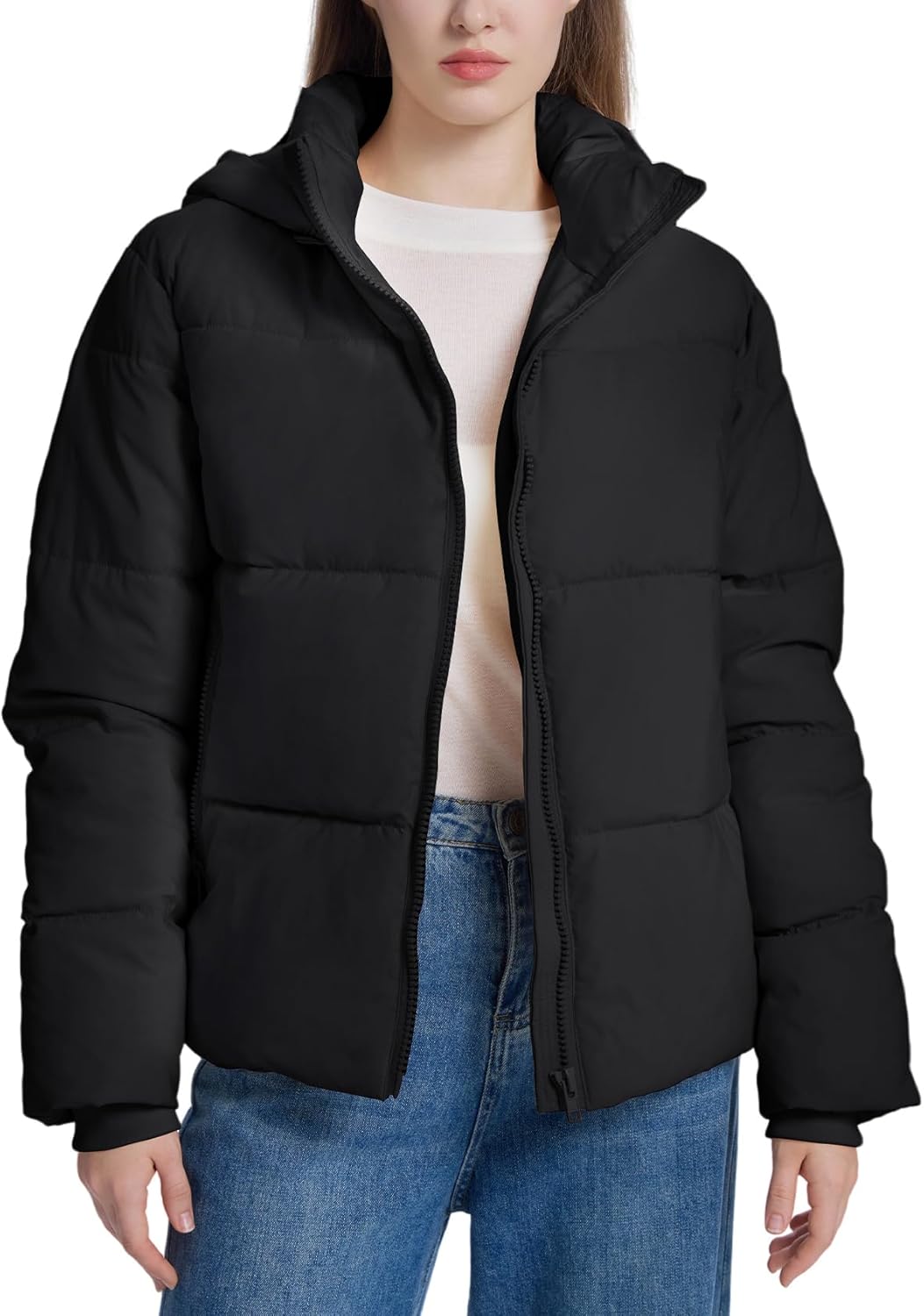 Wyeysyt Womens Cropped Puffer Jacket Warm Winter Quilted Jacket with Removable Hood Short Padded Coat - Image 6