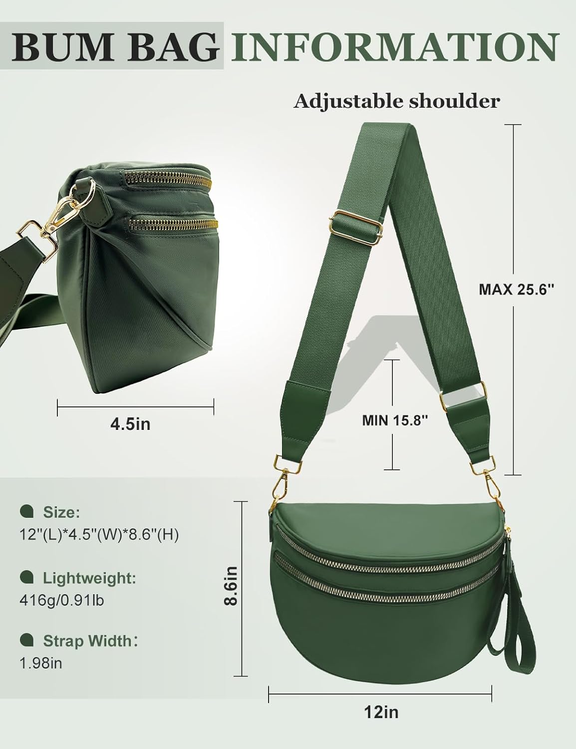 Bum Bags for Women Nylon Crossbody, Spacious Fanny Packs Belt Bag Large Sling Bag with Adjustable Strap - Image 3