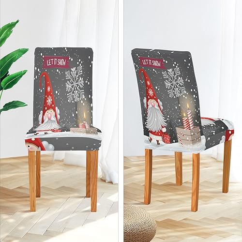 Miniatura 3 de xigua Paquete de 4 fundas para sillas de comedor con diseño de copos de nieve, impermeables, elásticas para sillas Parson, extraíbles y lavables,