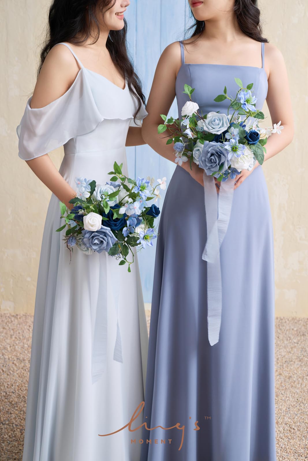 Amazon.com: Ling's moment Artificial Flowers Dusty Blue Bridesmaid Bouquet  Set of 4, Blue & Ivory Wedding Flowers Bouquets for Bridesmaids, 7 Inch  Bridal Bouquets for Bridesmaids, Wedding, etc : Home & Kitchen