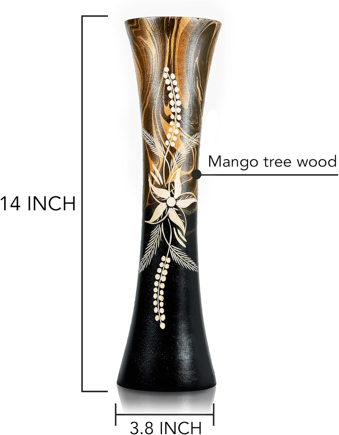 AeraVida Hand Carved Tropical Flower 14-inch Curved Cylindrical Wooden Vase Brown