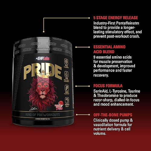 Vista 4 de EHP Labs Pride - Suplemento energético en polvo para antes del entrenamiento, preentrenamiento sin azúcar para hombres y mujeres, bebida energética