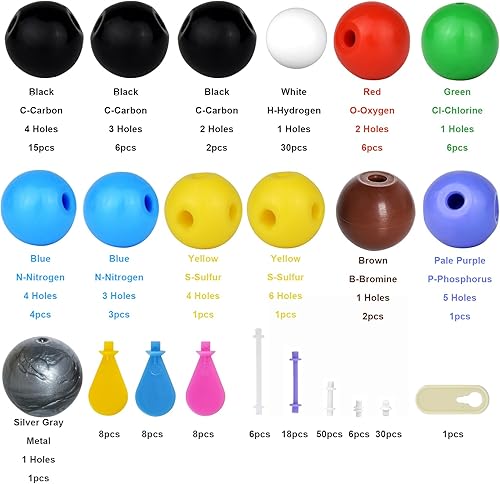 Miniatura 3 de 214pcs Química Modelo Molecular Orgánica Inorgánica STEM Educativa Ciencia Set 78 átomos 24 Orbitales de Nube Electrónica 110 Enlaces Enlaces 1 Caja