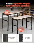 VEVOR Courbe de travail réglable, 2000 Capacité, 48 x 20-inch Banc de travail lourd avec 28,5-38,3 pouces Réglage de la hauteur, Garage Workbench avec sorties d'alimentation, adapté pour le bureau, garage, atelier