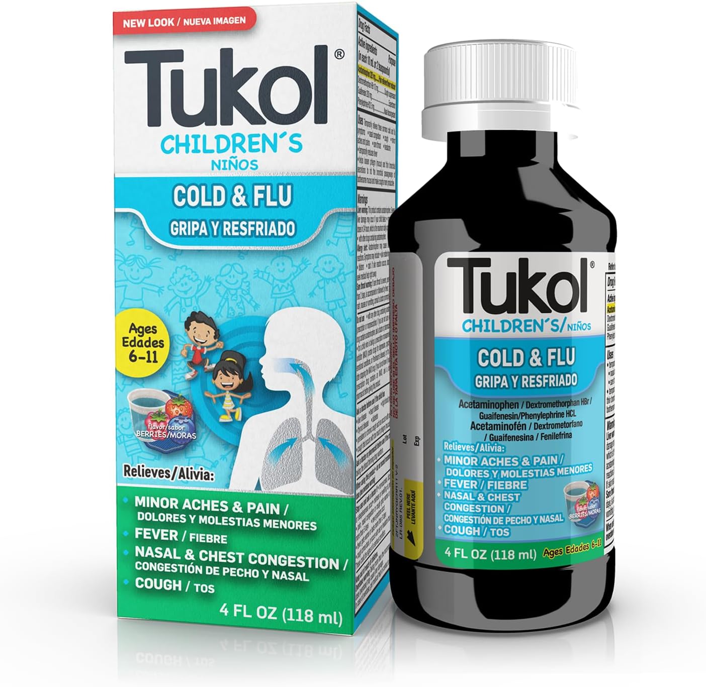 Children's Cold & Flu Kids Cold and Flu Medicine, Children's Cough and Cold Medicine, Multi-Symptom Relief for Fever, Aches, Nasal Congestion, Berry-Flavored, 4 fl oz