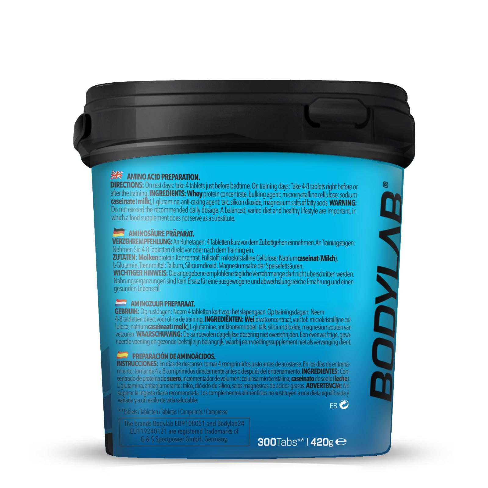 Bodylab24 Amino Tabs 300 Tabletten, mit allen essenziellen Aminosäuren, inkl. aller BCAA (L-Leucin, L-Isoleucin und L-Valin), ideal zur Regeneration und zum Muskelaufbau