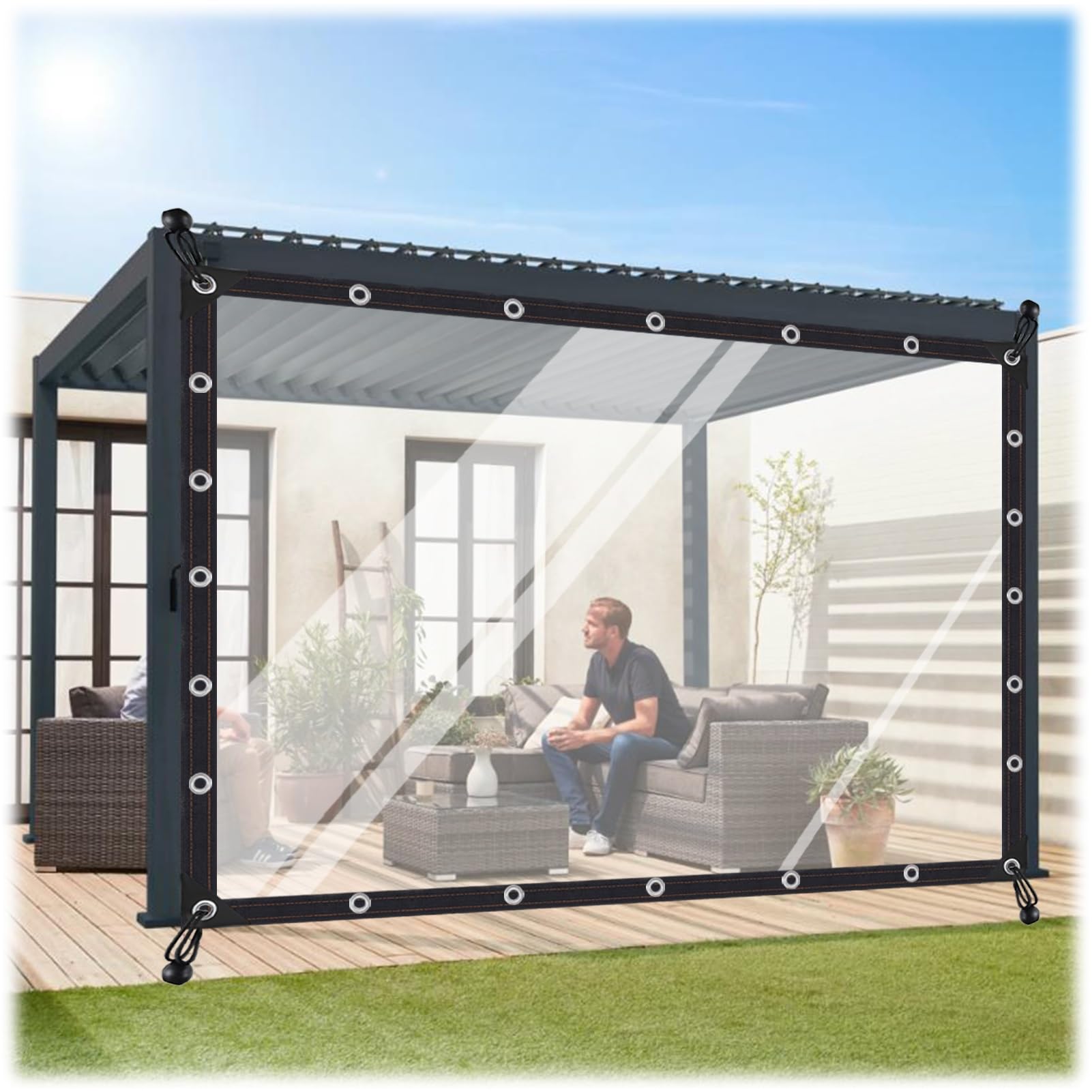 Outdoor wasserdichte Seitenwände Vorhänge Transparent Pergola Pavillon PVC Plane Seitenteile mit Ösen, für Garten Terrasse Veranda(1x1.5m(3.28x4.92ft)) Baumarkt