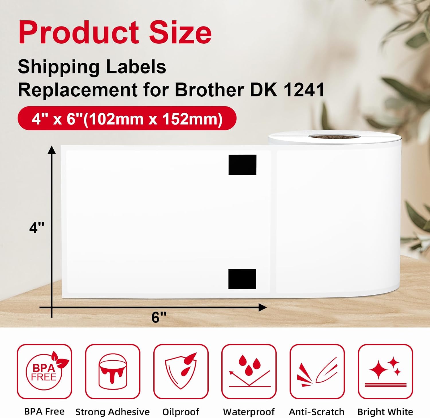 2400 Labels 4"x6" Shipping Thermal Label Replacement for Brother DK-1241 Used with Brother QL-1100 QL-1050 QL-1050N QL-1060N Label Printer,Misofuki 12 Roll 102mmx152mm Die-Cut White Label with 1 Frame