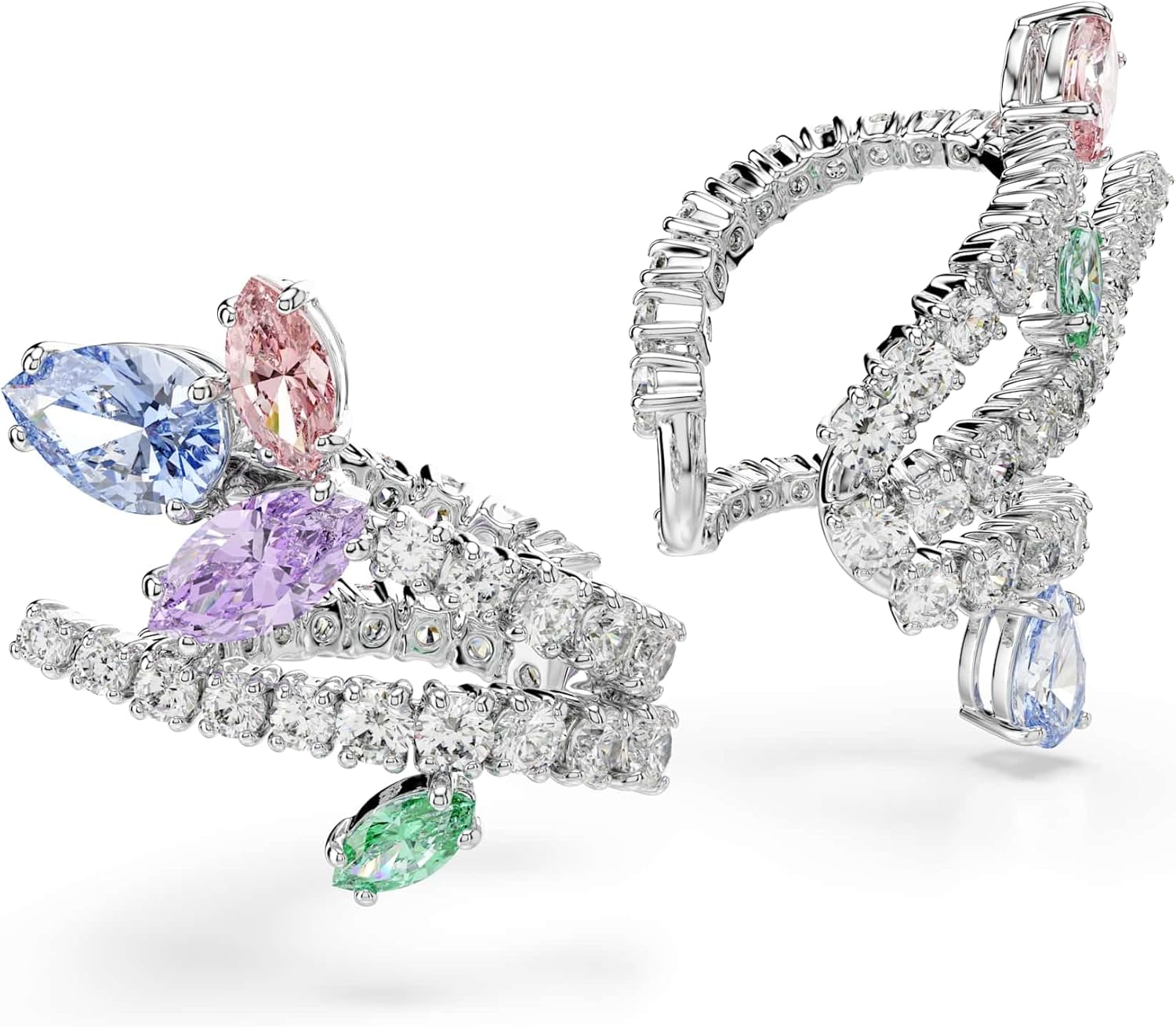 Swarovski x Ariana Grande Jewelry Collection: Necklace, Earrings, Ear Cuffs, Mixed Cut Multicolored Stones, Rhodium Finish