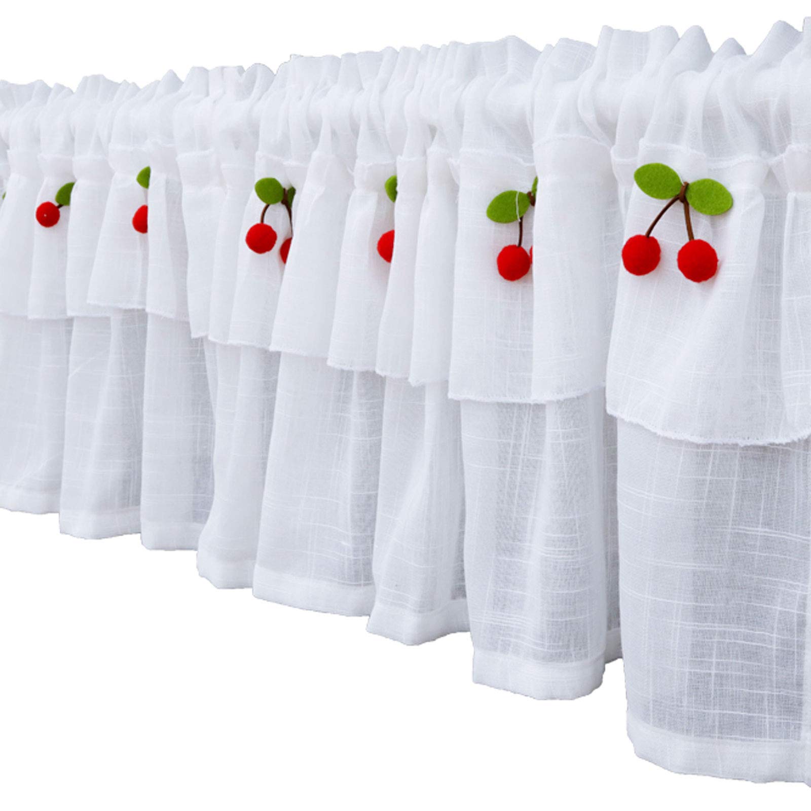 Mezza tenda per cucina, bar, bistrot, fatta a mano, in voile, colore bianco ciliegia, mantovana corta per finestra, piccole tende per camera da letto (150 x 40 cm)
