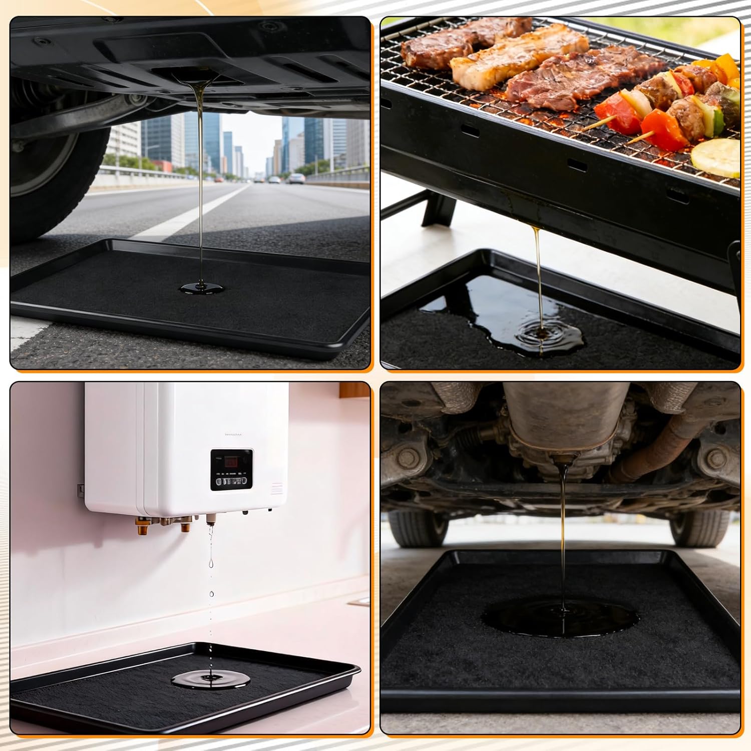 Oil Drain Pan,35" x 24" Large Oil Drip Tray for Under Car with No Splatter Pad, Leak-Proof Garage to Keep Floor Clean, Reusable Automotive Fluid Change Tray (3 PCS)