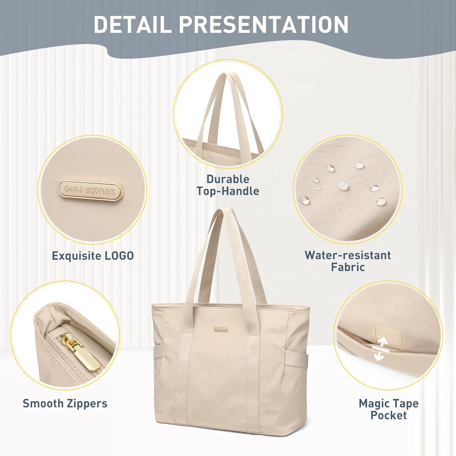 GOLF SUPAGS Tote Bag for Women with Zipper Large Shoulder Bag Top Handle Handbag for Travel Work - Image 5