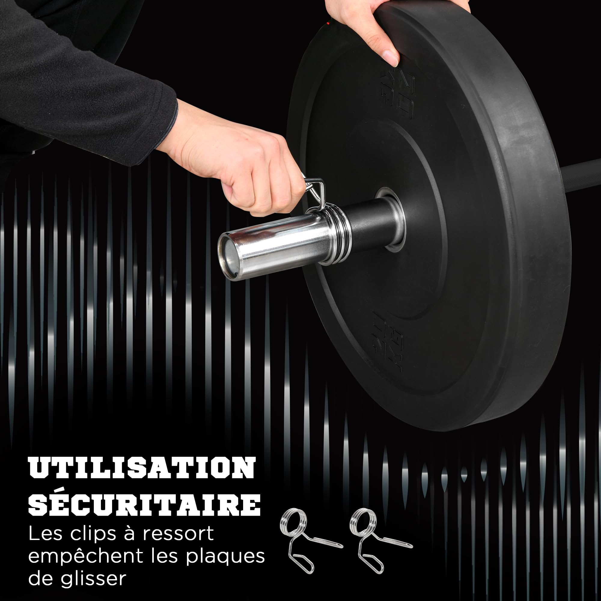 SPORTNOW Barre d'haltères 15 kg en acier 180 cm Ø50 mm avec 2 pinces Charge 200 kg Barre de musculation pour disques Ø5 cm Fitness Training