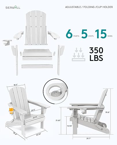 Miniatura 6 de SERWALL Silla Adirondack plegable, silla Adirondack reclinable con soporte para tazas, silla Adirondack ajustable con 3 posiciones reclinables,