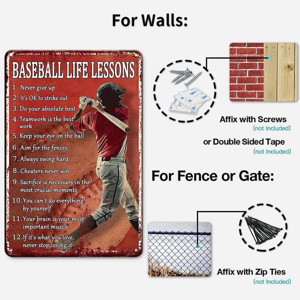 Targa In Latta Vintage Baseball 'There Is No Crying In Baseball', 30,5x20,3 Cm, Decorazione Da Parete - 4