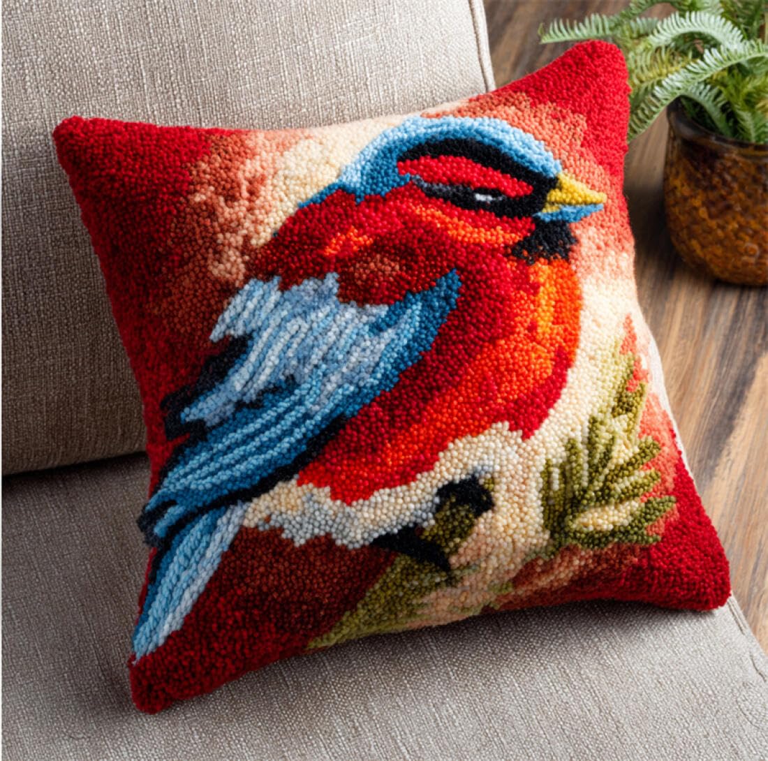 Kitquiver Animal DIY Latch Hook Kit Colorful Bird Latch Hook Kit for Adults Beginners Embroidery Crochet Set DIY Throw Pillow Covers Kits 17x17In