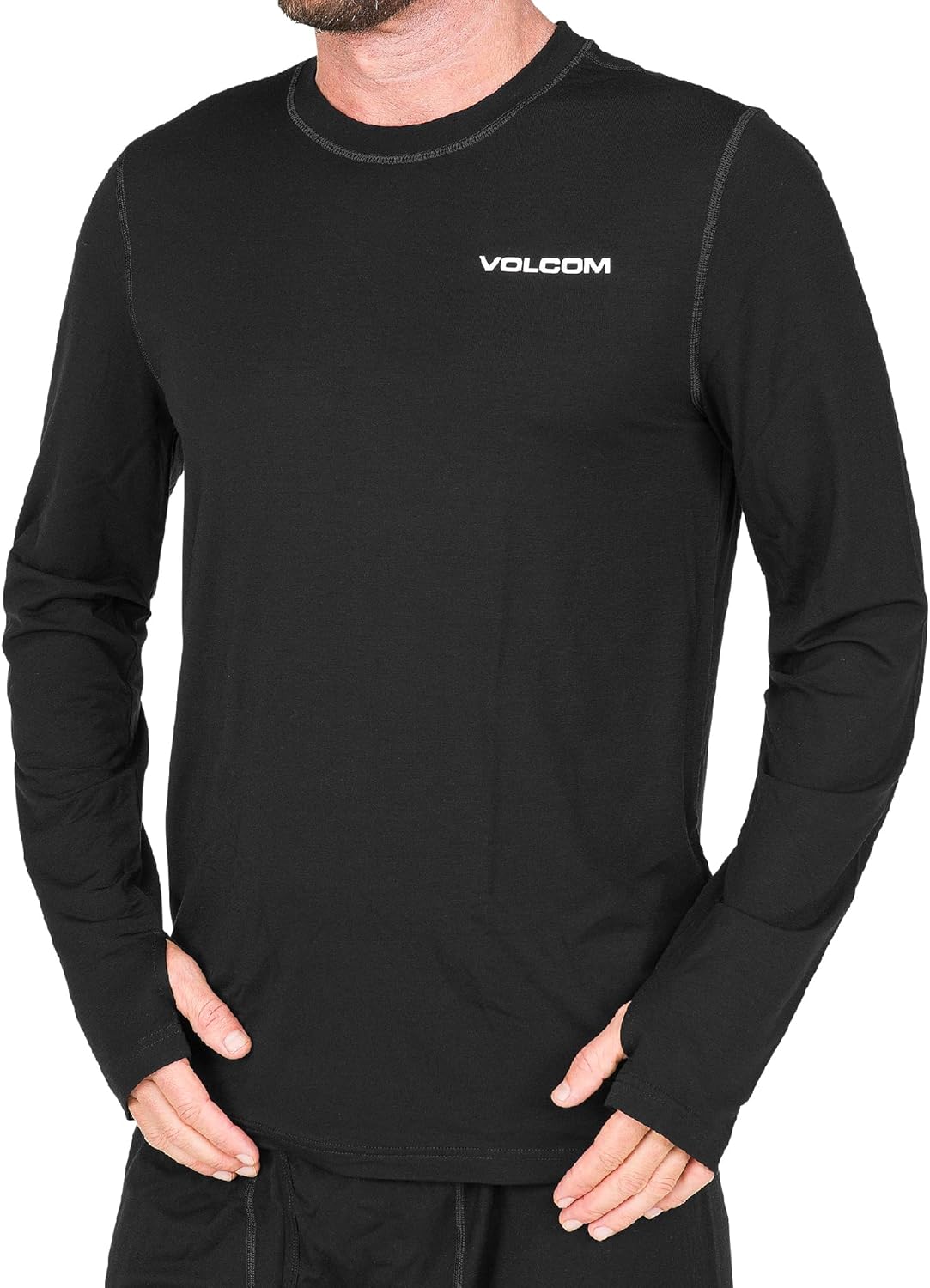 Volcom Men's Merino Blend Crew Top – Thermal Base Layer, Breathable Wool, Black