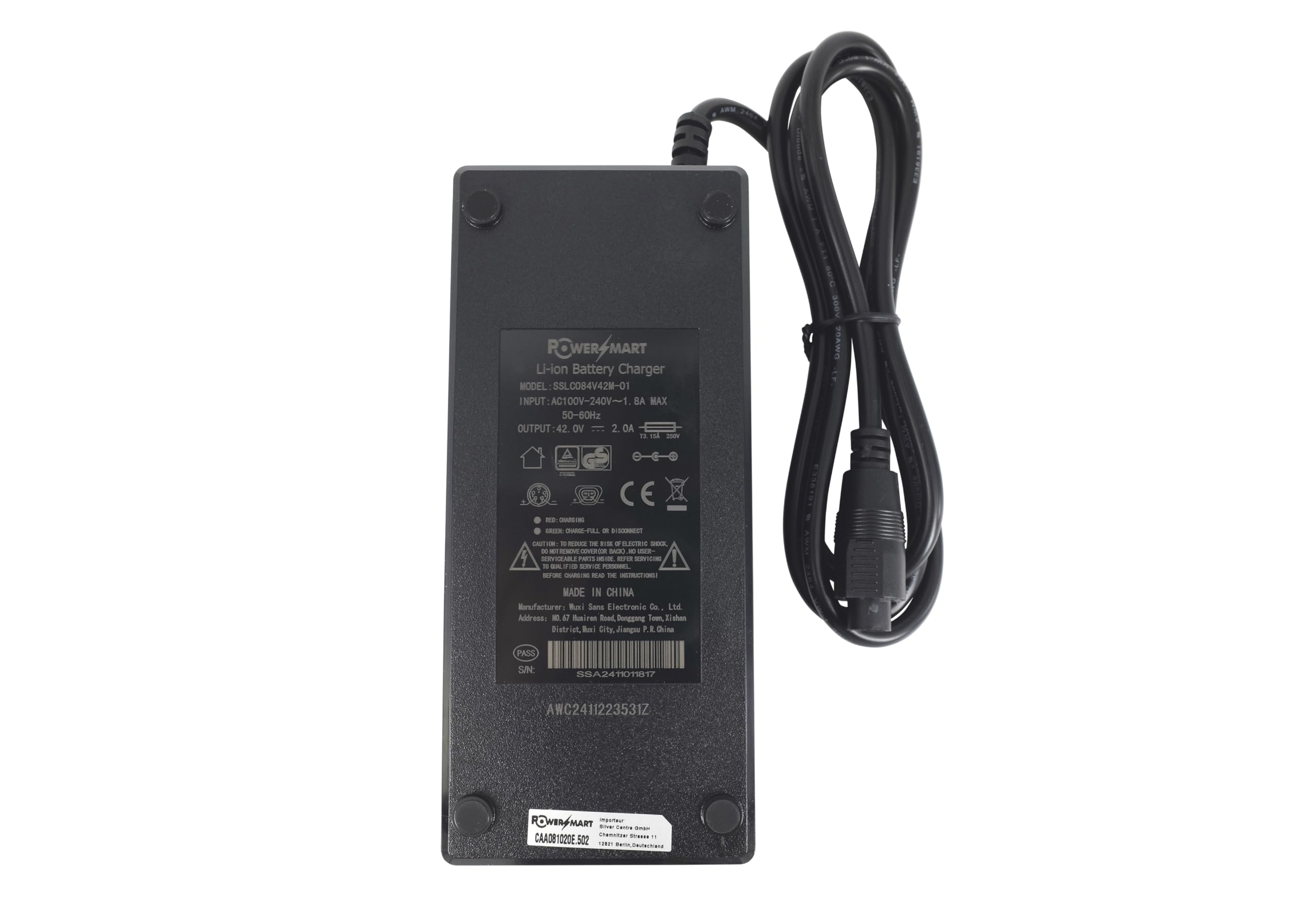 PowerSmart® Caricatore 2A SV per batterie Phylion 36V-42V per SSLC084V42MH, JCLC084V42M, Non per metallo 5-Pin