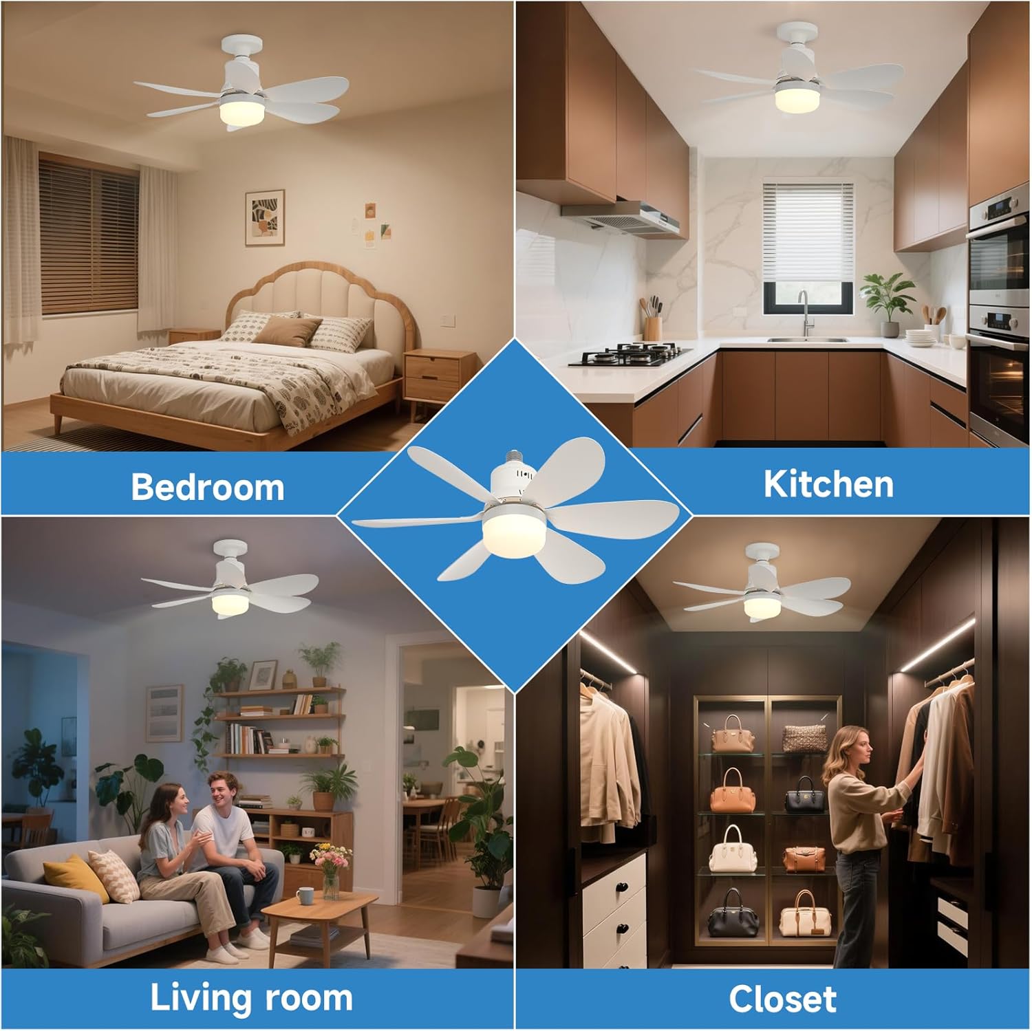 Socket Fan Light with Remote - 20'' Modern Small Ceiling Fans with Lights, 2200 Lumens Dimmable Led Bulb, 3 Colors 3000K-6500K, Easy Install Screw in E26 Base for Bedroom Living Room Kitchen Garage - Image 6