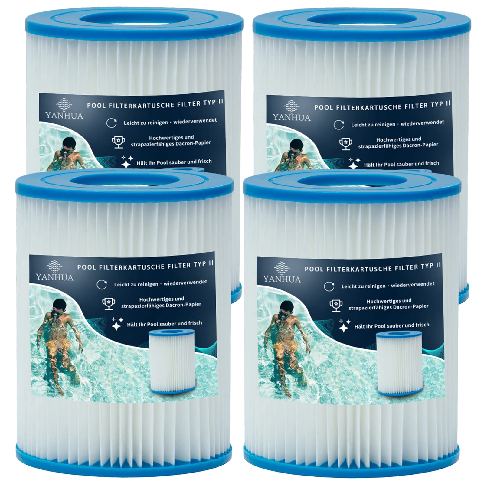 YANHUA Poolfilter Kartusche Typ II, Pool Filter größe 2, für 58383/58381/58093/58094, Filterkartuschen Kartuschenfilter Papier (4)