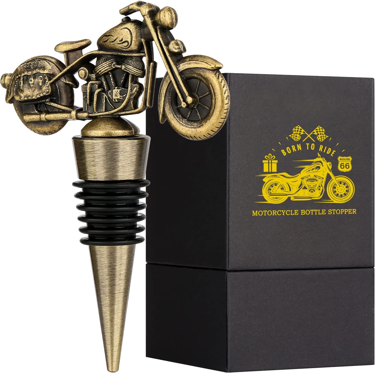 LKKCHER Motorcycle Wine Bottle Stopper, Cute Wine Gifts for Men Women, Fathers Gifts Christmas Birthday Gifts for Biker Men Dad, Wine Saver, Wine Accessories, Vintage Bronze