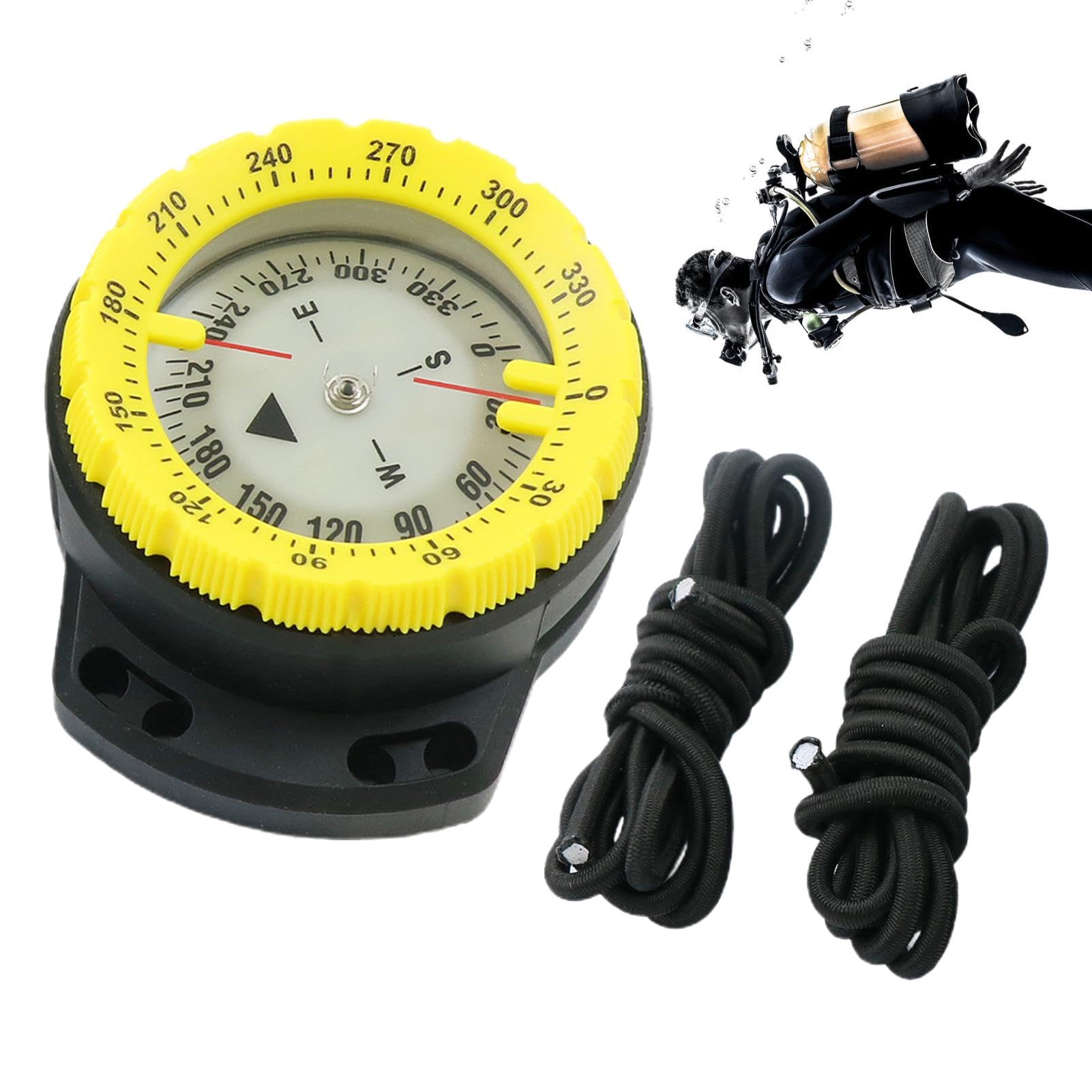 Bussola subacquea, bussola per kayak, Bussola per immersione subacquea resistente all'acqua con corda, Bussola luminosa per sport acquatici con finestrino laterale, per immersioni