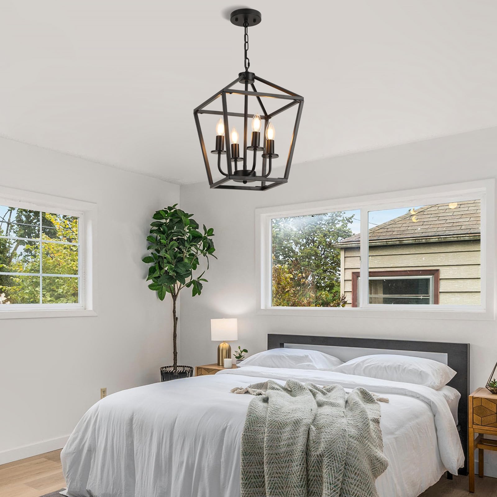 Lampadario Lanterna Industrial Metallo,Lampada A Sospensione Nero Altezza Regolabile,Lampadari Con E14 X 4 Candeliere,Luce A Sospensione Rustico In Stile Fattoria Per Soggiorno,Camera Da Letto,Cucina